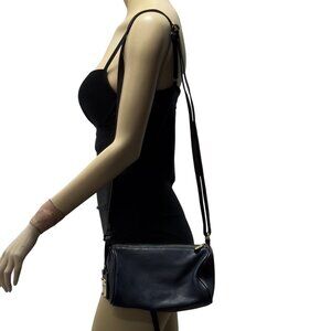 Valentina Navy Blue Leather Crossbody Bag Adjustable Strap Gold-Tone Hardware